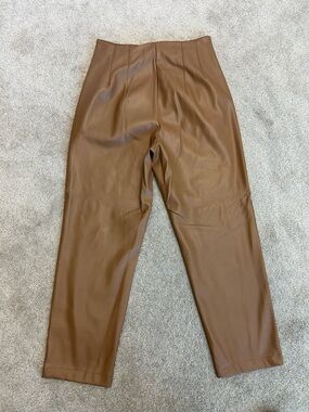 Aaron & Amber camel brown faux leather pants pronounced seam hi-rise pleather M